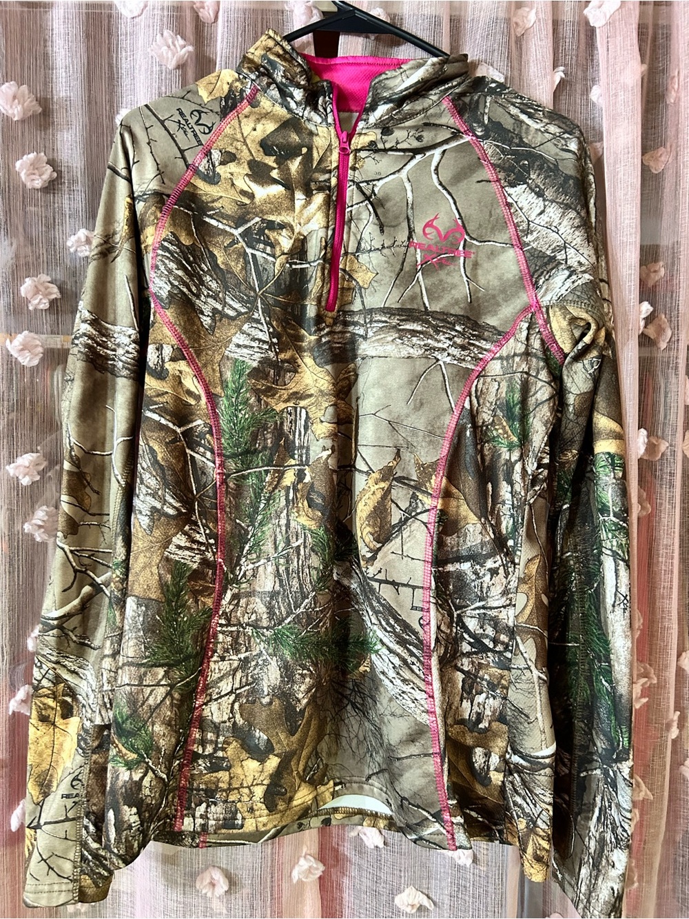 Realtree Camo Quarter-Zip Hoodie with Pink Trim